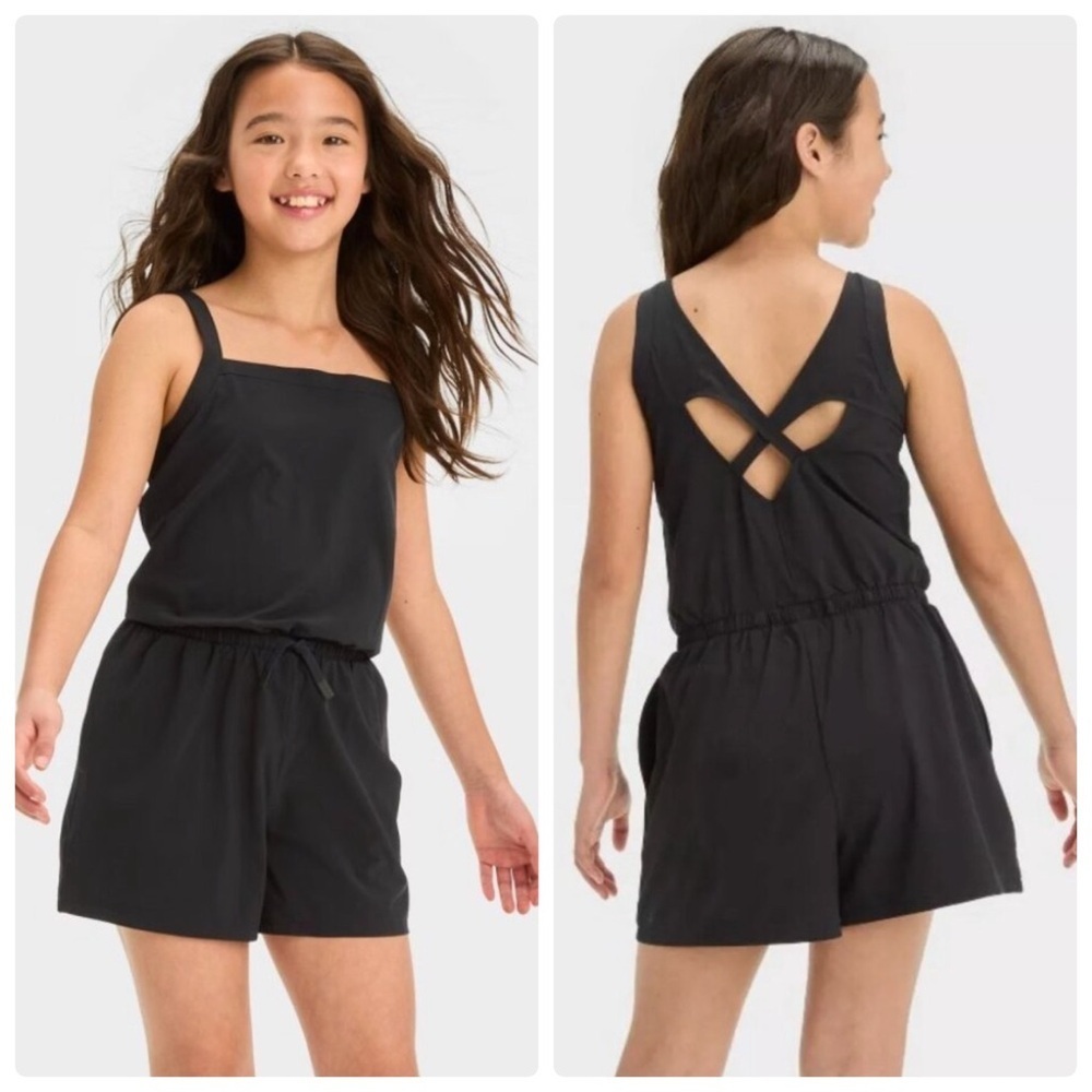 All in Motion Girls' Woven Activewear Romper XS 4/5 Black